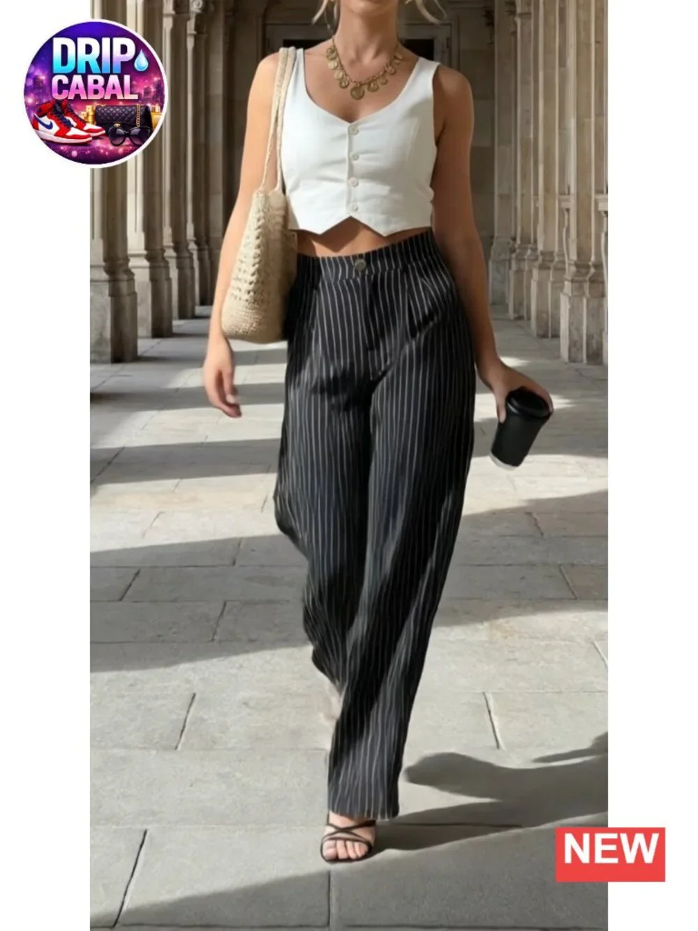 Wide Leg Striped Business Work Pants High Waist Palazzo Slacks Dressy Office